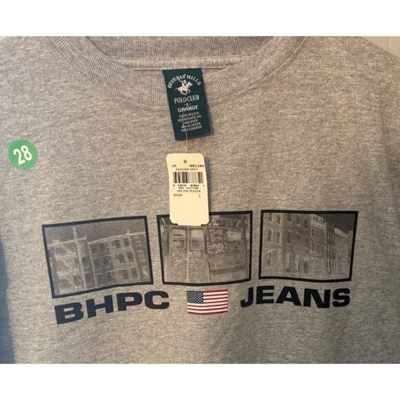 Beverly Hills Polo Club BHPC Jeans Graphic T-Shirt L Gray S/S Crew Neck NWT USA - Picture 6 of 10
